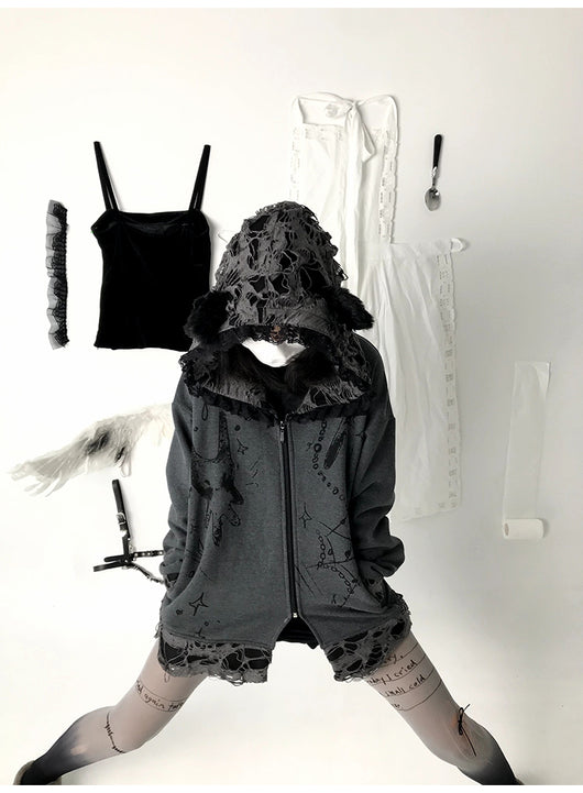 Sudadera con Capucha Desgarrada Dark Subculture - Image 19