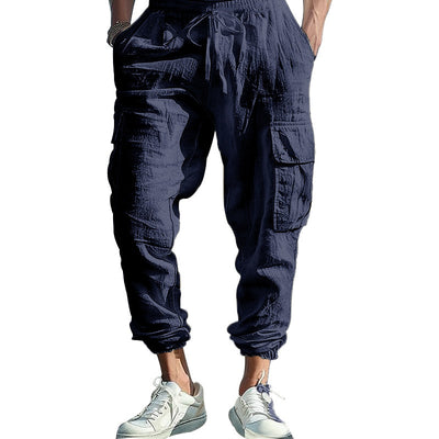 Pantalones Casuales de Algodón y Lino con Múltiples Bolsillos y Cordón Ajustable - Image 11