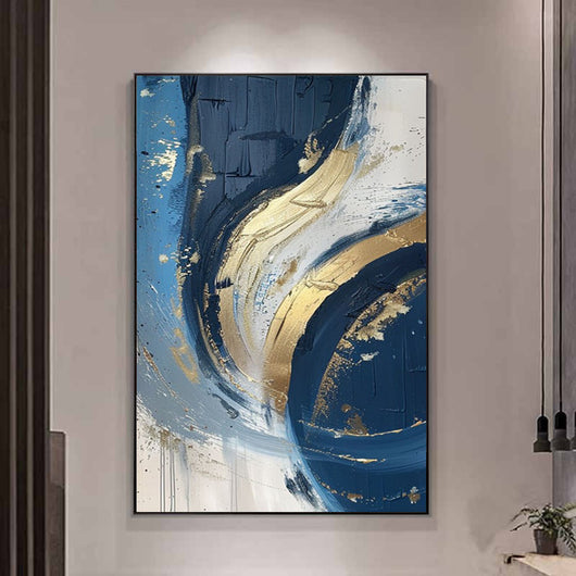 Cuadro Abstracto Dorado y Azul Minimalista - Pintura al Óleo Hecha a Mano con Textura Moderna - Image 22
