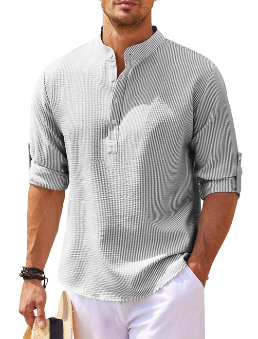 Camisa Casual Manga Larga Cuello Mao Hombre Color Sólido - Image 8