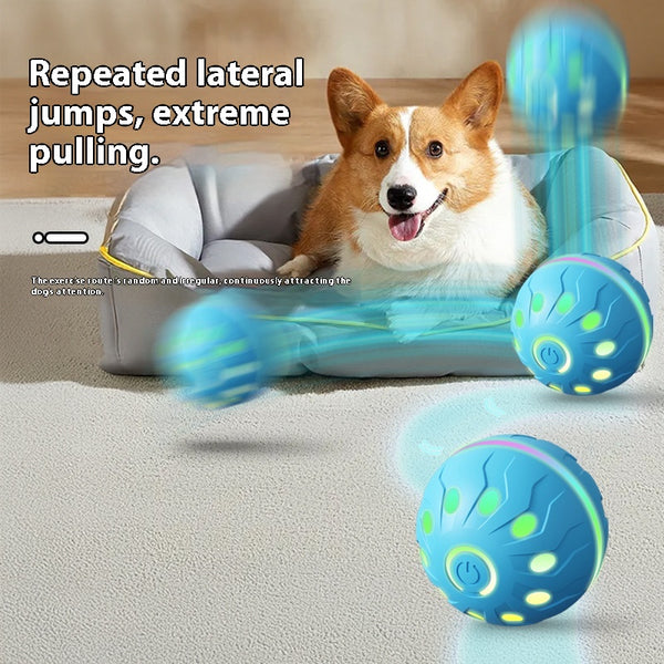 Orange-red automatic pet toy ball with a textured surface and a power button, designed for dogs.