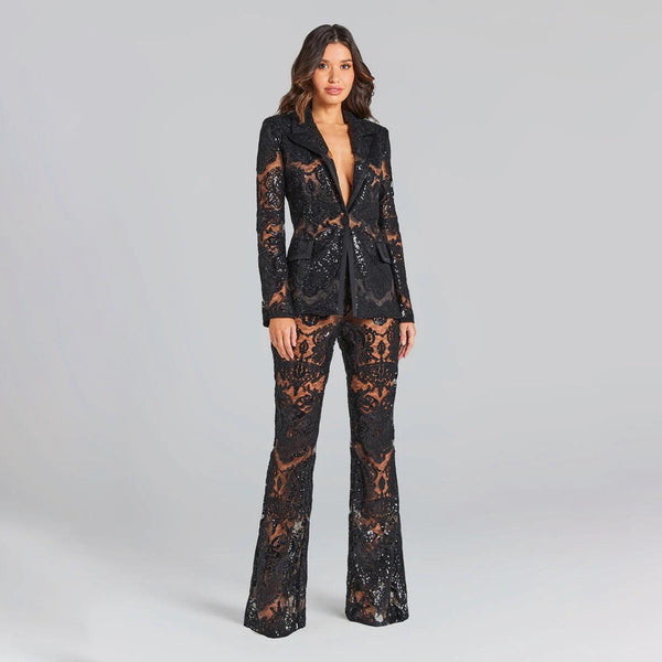 Conjunto de Pantalones Ajustados con Detalles Calados