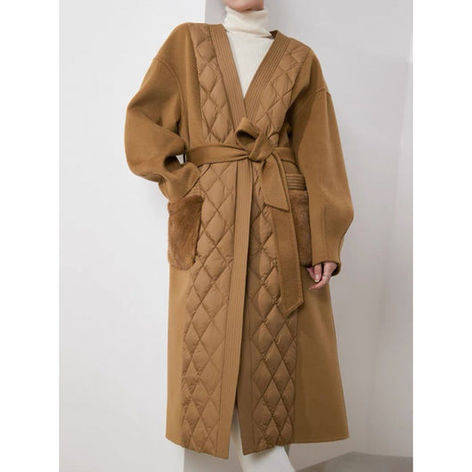 Abrigo de Plumón de Ganso Blanco con Cashmere para Mujer - Largo Medio - Image 2