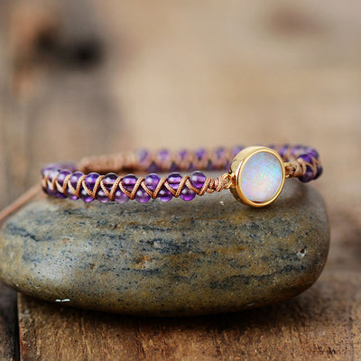 Pulsera de Piedras Naturales Amatista y Ópalo - Brazalete Trenzado Bohemio para Yoga y Amistad - Image 3