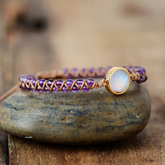Pulsera de Piedras Naturales Amatista y Ópalo - Brazalete Trenzado Bohemio para Yoga y Amistad - Image 3