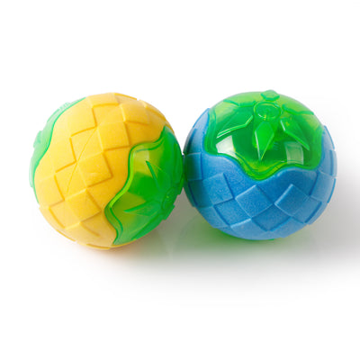 Yellow and green textured dog toy ball made from TPR, designed for chewing and interactive play. - Image 6