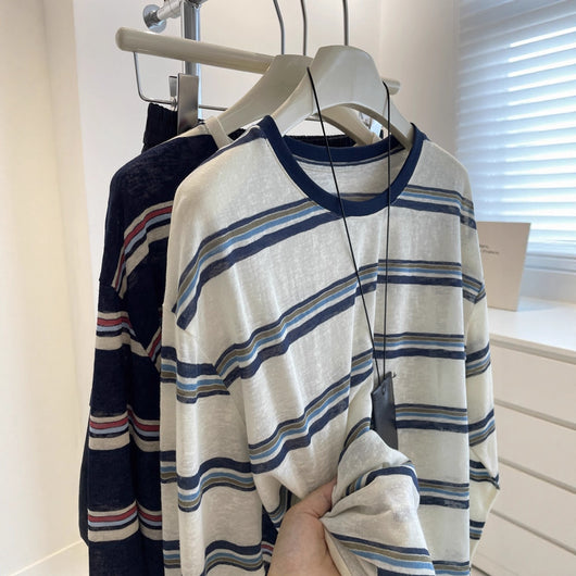 Blusa Retro a Rayas con Cuello Clásico - Suéter Holgado y Estilizador para Mujer - Image 4