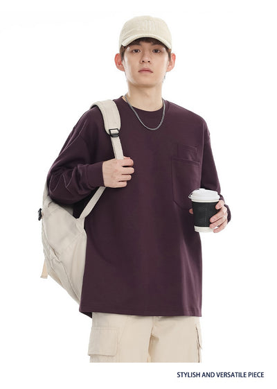 Camiseta Suelta de Cuello Redondo Manga Larga Básica para Hombre - Image 34