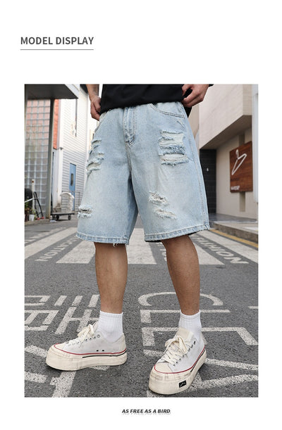 Shorts de Mezclilla Rotos Holgados Estilo Casual Desgastado - Image 8