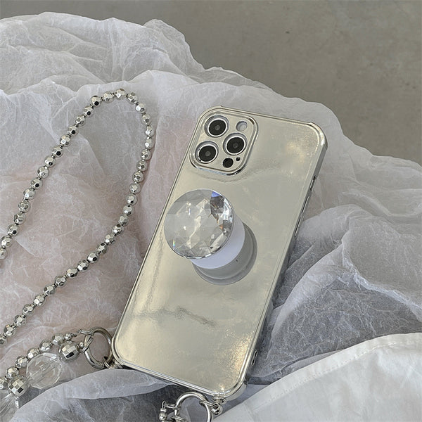 Funda para Teléfono con Cadena de Diamantes Plateados Electrochapados
