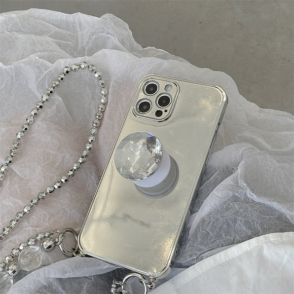 Funda para Teléfono con Cadena de Diamantes Plateados Electrochapados