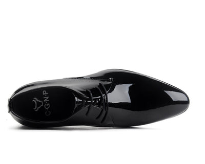 Zapatos de Novio Charol Negro Punta Aguda con Cordones - Image 4