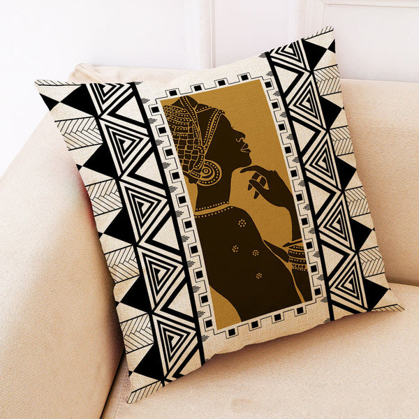 Funda de Almohada Geométrica de Algodón y Lino con Bordado Artístico