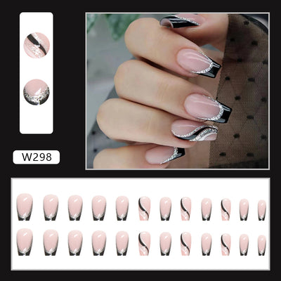 Stickers de Uñas Francesas Cuadradas Negras con Brillo - Image 8