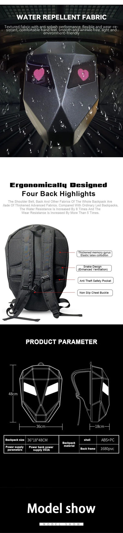 Mochila LED con Pantalla Interactiva para Motociclistas - Diseño Luminoso - Image 15