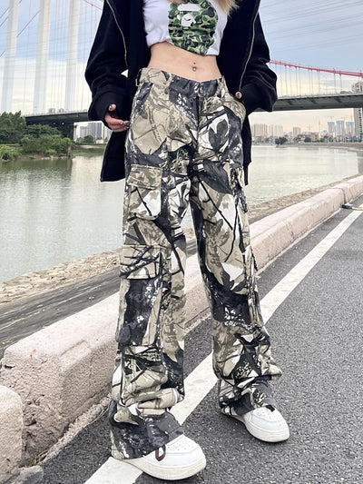 Pantalón Cargo Vintage Camo de Pierna Ancha con Bolsillos - Image 2