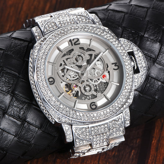 Reloj Mecánico Hombre Diamante Completo Fondo Hueco Luminoso - Image 16