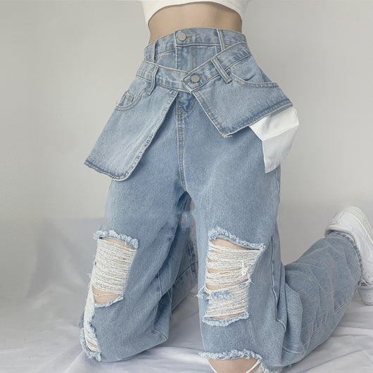 Jeans Crossover Talle Alto Suelto Estilo Street Hot Girl - Image 13