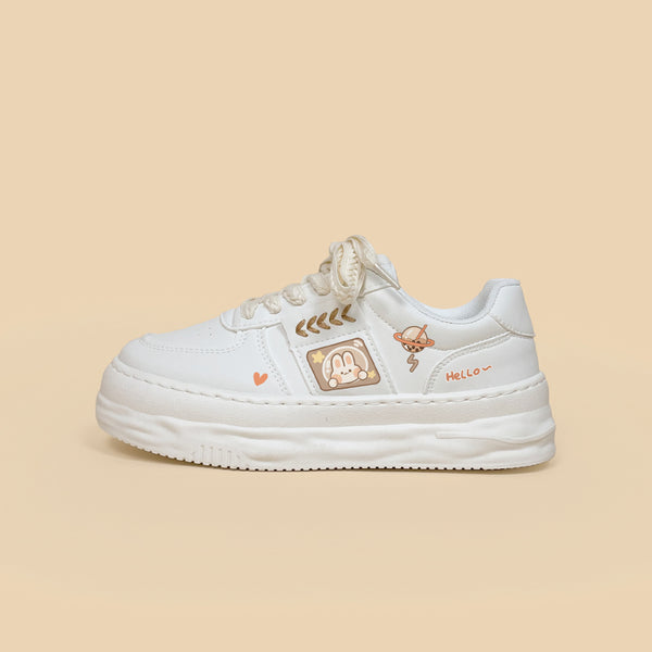 Zapatos Escolares de Plataforma en Cuero Blanco para Niñas