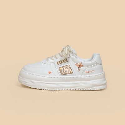 Zapatos Escolares de Plataforma en Cuero Blanco para Niñas