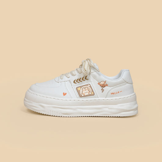 Zapatos Escolares de Plataforma en Cuero Blanco para Niñas