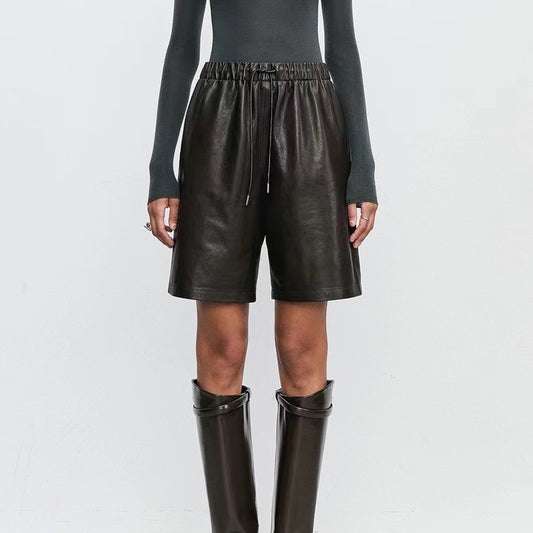 Shorts de Cuero con Cintura Elástica - Casual Versátil para Mujer - Image 2