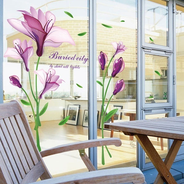 Vinilo Decorativo Flor Púrpura Autoadhesivo Romántico para TV