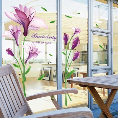 Vinilo Decorativo Flor Púrpura Autoadhesivo Romántico para TV