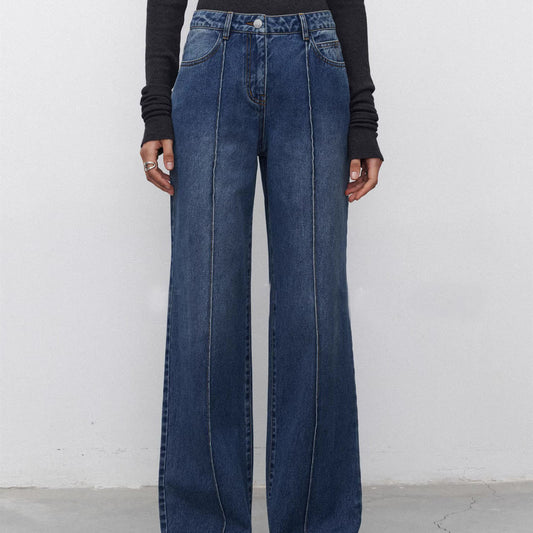 Jeans Mujer Corte Recto con Costuras Tridimensionales