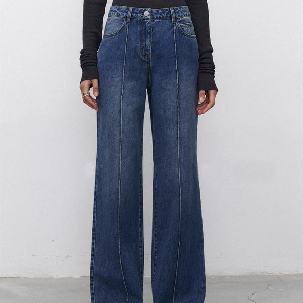 Jeans Mujer Corte Recto con Costuras Tridimensionales