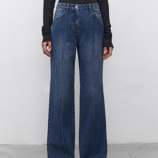 Jeans Mujer Corte Recto con Costuras Tridimensionales
