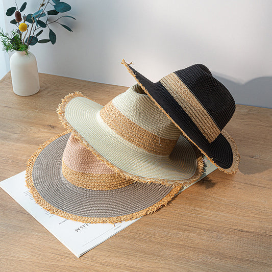 Sombrero de Paja Retro con Combinación de Colores y Protección Solar - Image 2