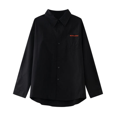 Camisa Manga Larga con Bordado de Letras Coreanas - Estilo Casual Moderno - Image 3