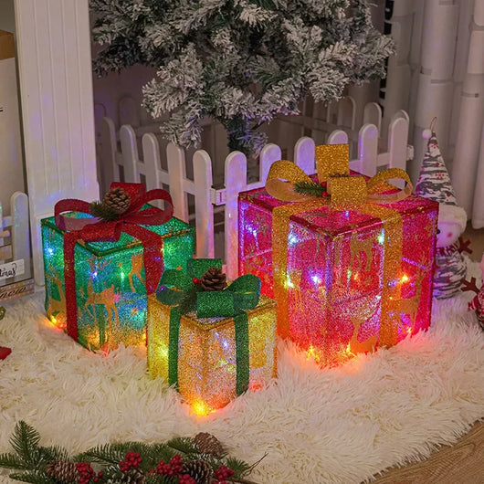 Set 3 Cajas de Regalo Navideñas con Moño Luminoso para Árbol de Navidad - Image 6