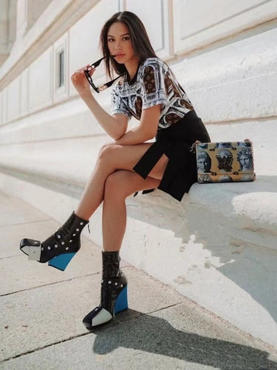 Botines Talla Grande con Tacón Cuña y Punta Cuadrada - Diseño Coordinado con Cierre - Image 10