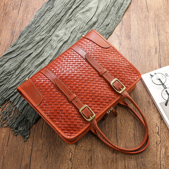 Bolso Tejido a Mano en Cuero Curtido Vegetal de Grano Completo