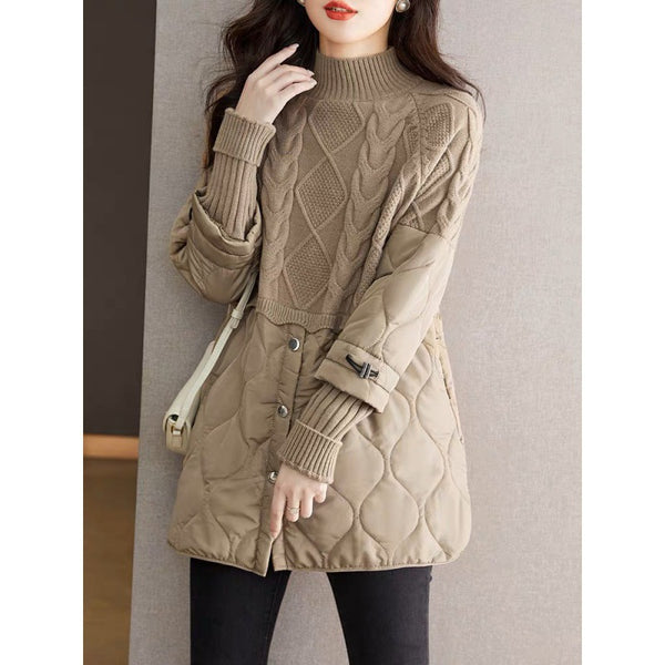 Abrigo de Invierno para Mujer con Tejido Acolchado y Combinación de Punto