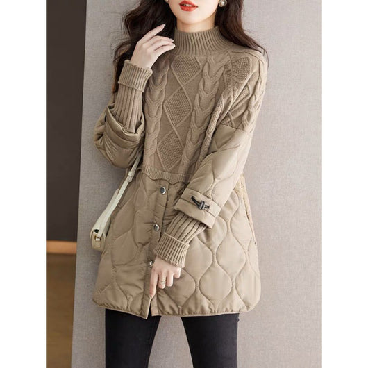 Abrigo de Invierno para Mujer con Tejido Acolchado y Combinación de Punto