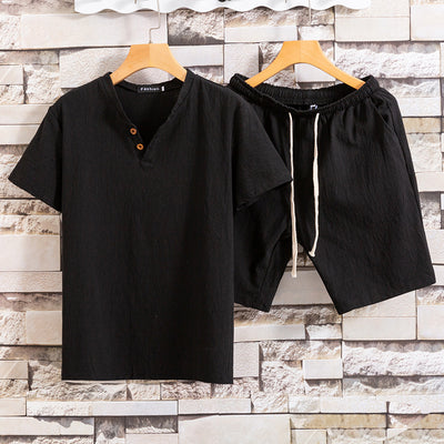 Set de Dos Camisetas de Algodón y Lino para Hombre - Colores Sólidos
