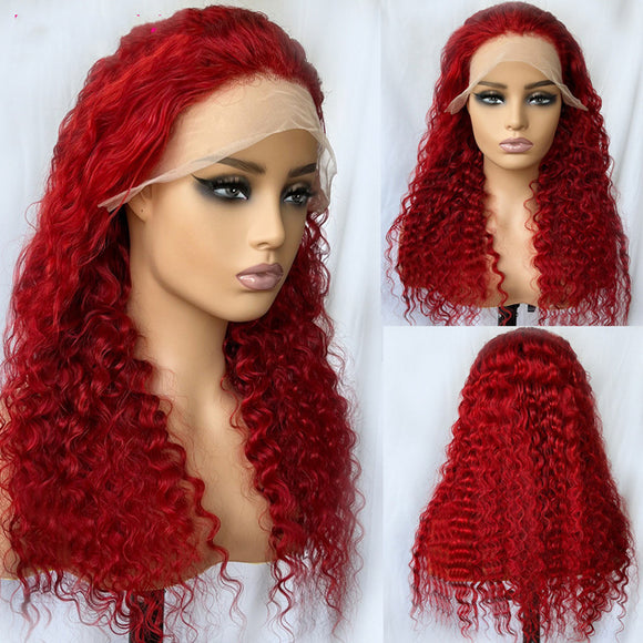 Peluca de Cabello Humano Ondas Profundas Rojo Intenso