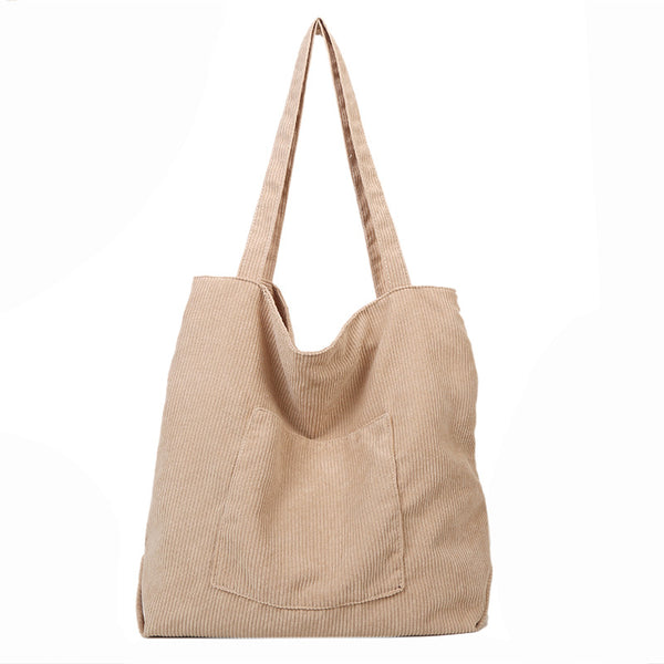 Bolso de Hombro Corduroy Capacidad Grande - Estilo Literario y Versátil