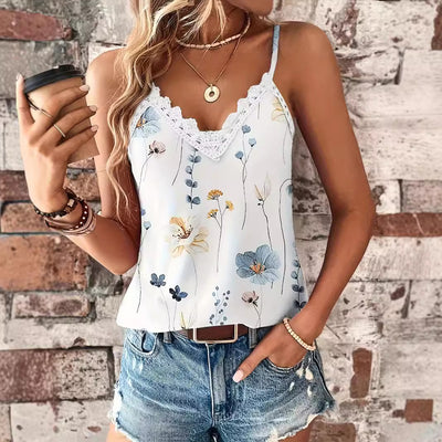 Blusa de Encaje Escote V Europeo Estilo Casual con Tirantes - Image 3