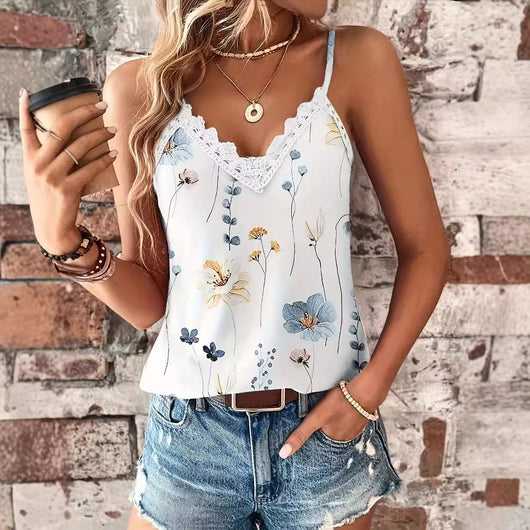 Blusa de Encaje Escote V Europeo Estilo Casual con Tirantes - Image 3