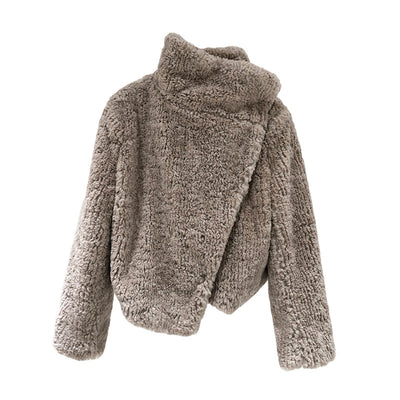 Abrigo de Cuello Alto Estilo Coreano con Solapa y Pelaje Sintético - Image 2