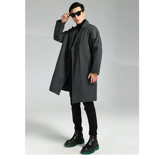 Abrigo de Lana Holgado Doble Botonadura Largo Casual para Hombre - Image 3
