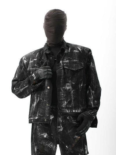 Chaqueta Denim Vintage Desgastada con Efecto Graffiti para Hombre - Image 4