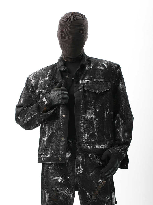 Chaqueta Denim Vintage Desgastada con Efecto Graffiti para Hombre - Image 4