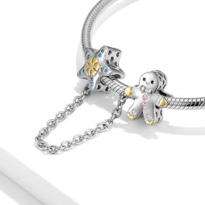 Pulsera de Plata Esterlina 925 con Copo de Nieve y Muñeco de Nieve - Accesorio DIY Navideño