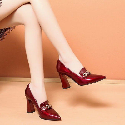 Zapatos de Tacón Grueso Punta Afilada - Cuero Versátil para Mujer - Image 12