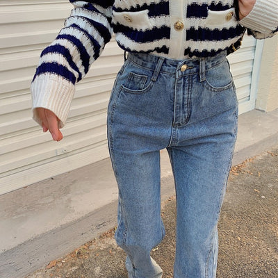 Jeans de Cintura Alta Estilo Coreano con Pierna Ancha - Image 4